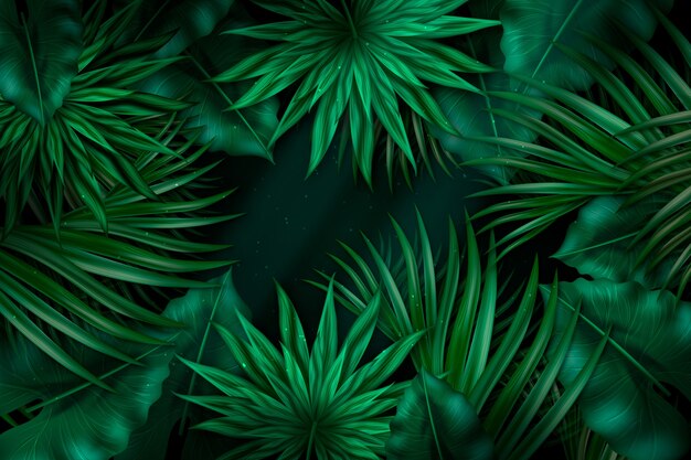 Realistic dark tropical leaves background