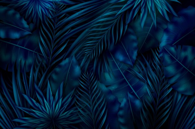 Realistic dark tropical leaves background
