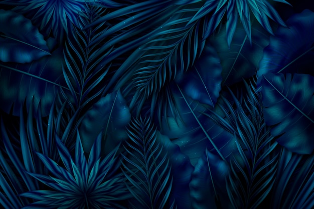 Realistic dark tropical leaves background