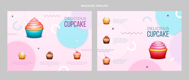 Realistic delicious cupcake brochure