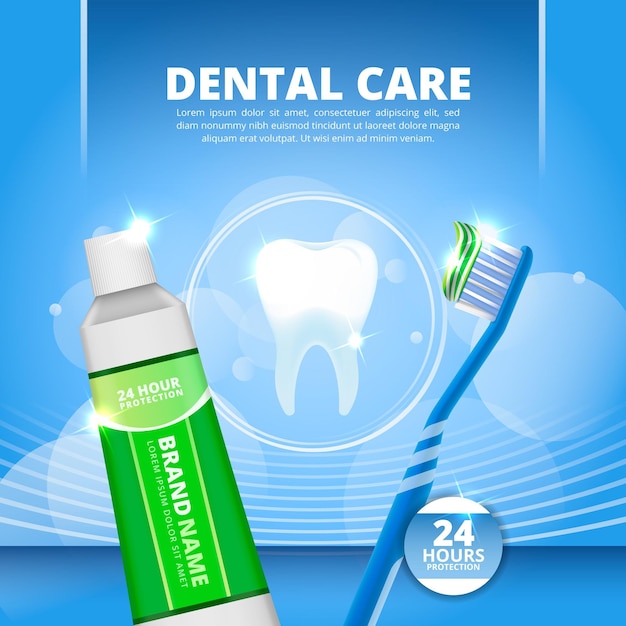 Realistic dental care promo template