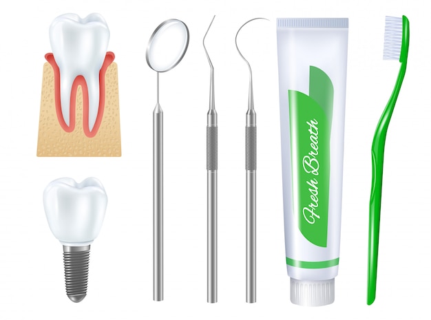 Реалистичный стоматологический набор иллюстраций