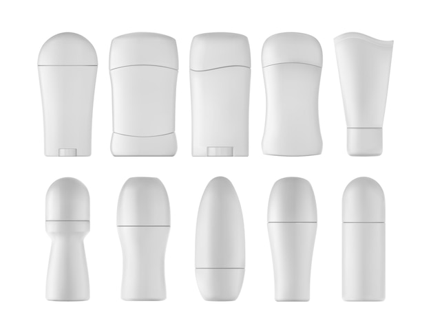 Deodorante realistico impostato su sfondo bianco 3d illustrazione vettoriale