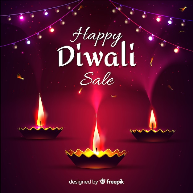 Free vector realistic design diwali sale with candles