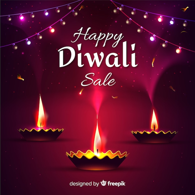 Realistic design diwali sale with candles