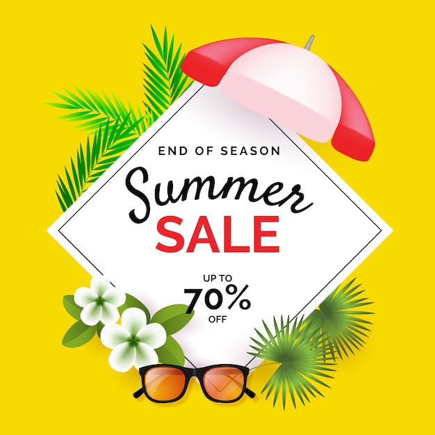 Realistic design hello summer sale