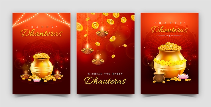 मुफ़्त वेक्टर realistic dhanteras greeting cards collection