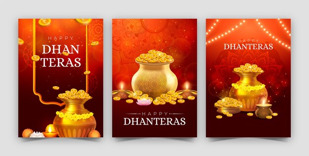 Realistic dhanteras greeting cards collection