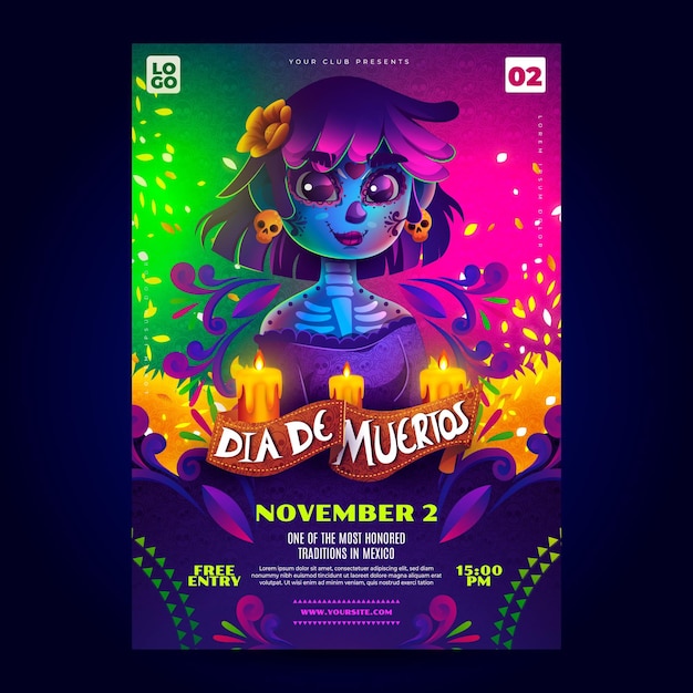 Free vector realistic dia de muertos poster template