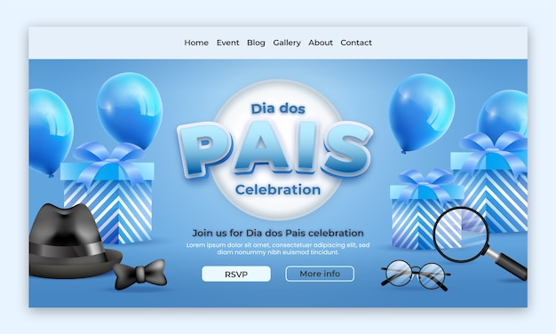 Free vector realistic dia dos pais landing page template with balloons