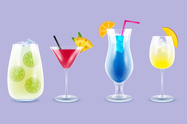 Realistic different cocktails set