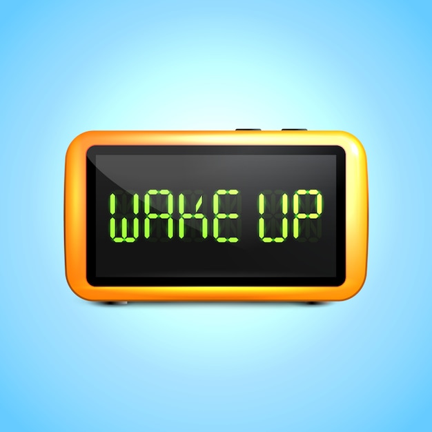 Free vector realistic digital alarm clock with lcd display wake up concept text