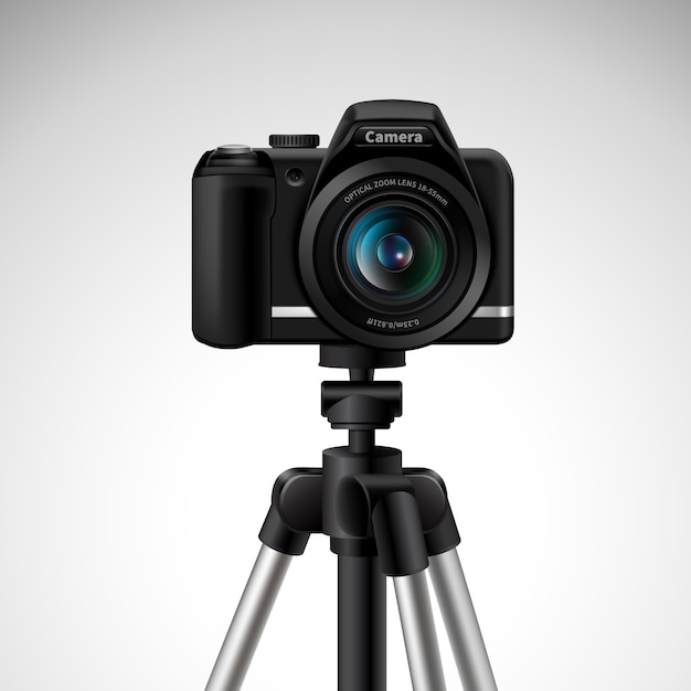 Realistic digital photo camera on tripod 