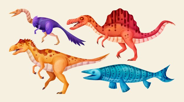 Realistic dinosaurs illustration set