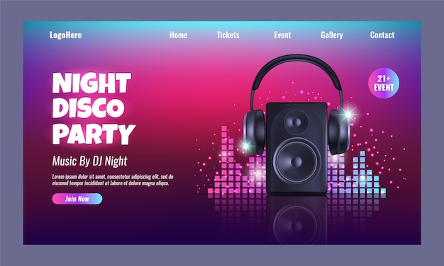 Realistic disco party landing page template