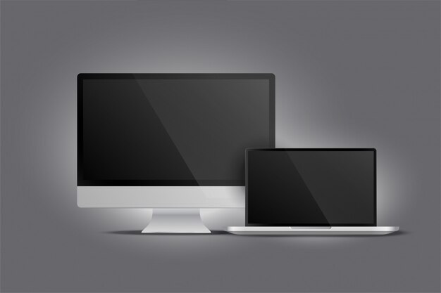 Realistic display of monitor desktop and laptop