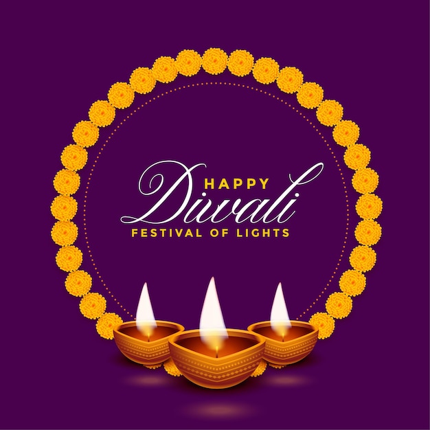 Free vector realistic diwali diya with flower frame background