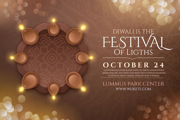 Vettore gratuito modello di banner orizzontale realistico del festival di diwali