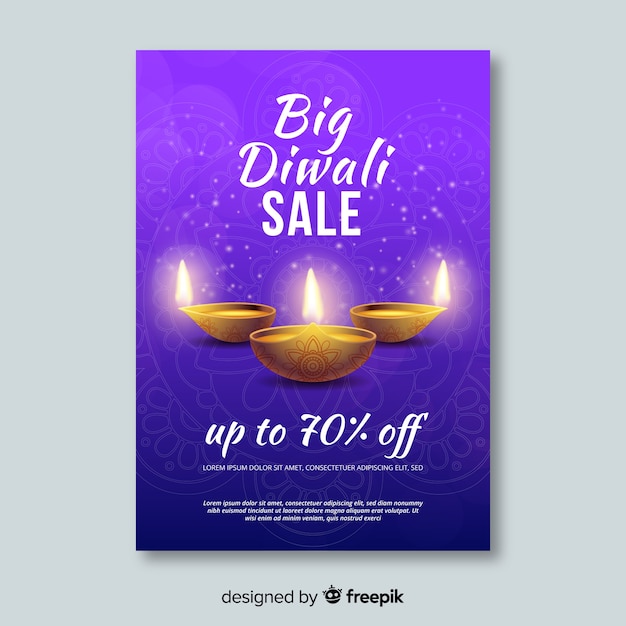 Realistic diwali sale flyer template