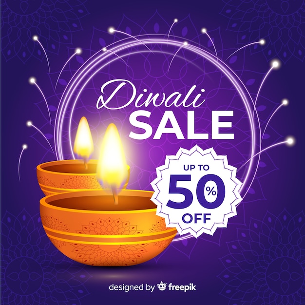 Realistic diwali sale with candles