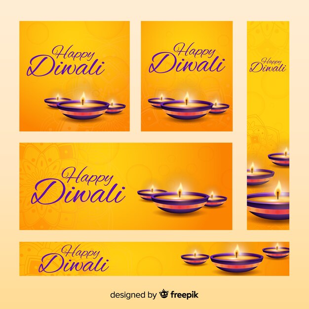 Realistic diwali web banners