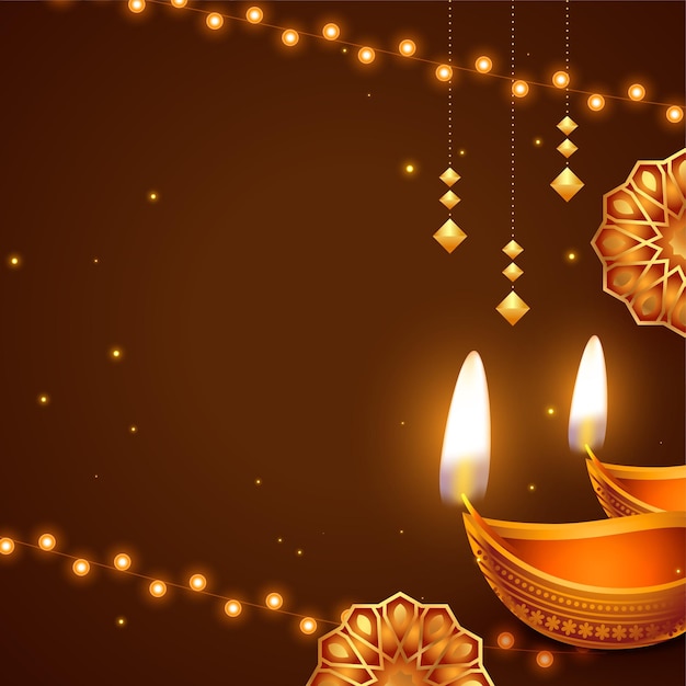 Vettore gratuito diya realistico con spazio di testo per la celebrazione del festival delle luci diwali