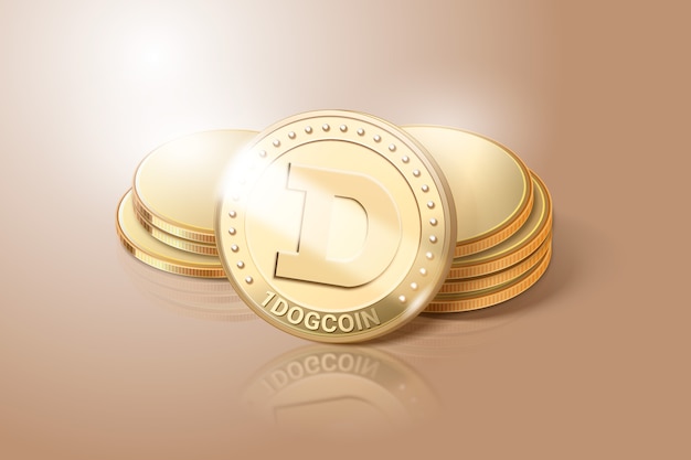 Realistic dogecoin in light illustration