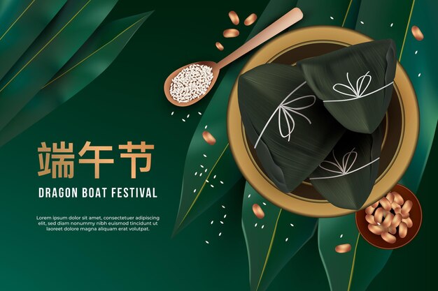 Realistic dragon boat's zongzi background