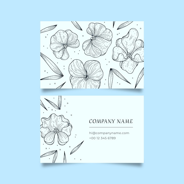 Realistic drawing of floral business card template