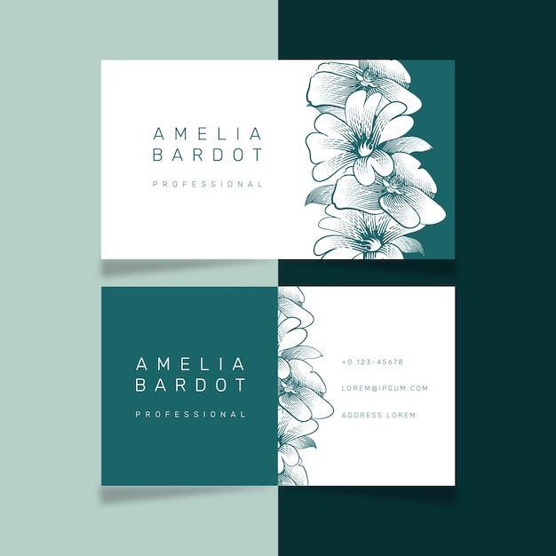 Realistic drawing of  floral theme for business card template