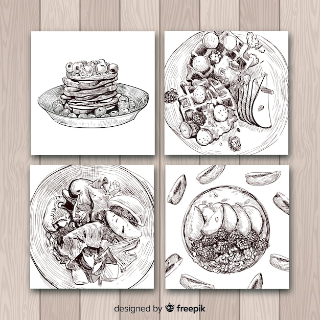 Free vector realistic drawing food card collection