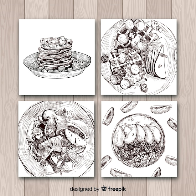 Free Vector realistic drawing food card collection