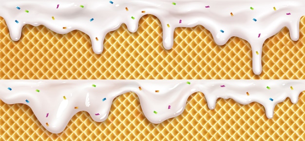 Free vector realistic drip ice cream melt drops with sprinkles