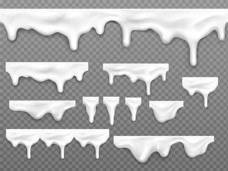 Free Vector realistic dripping milk drops, melted white liquid