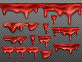 Free vector realistic dripping strawberry liquid jam drops set