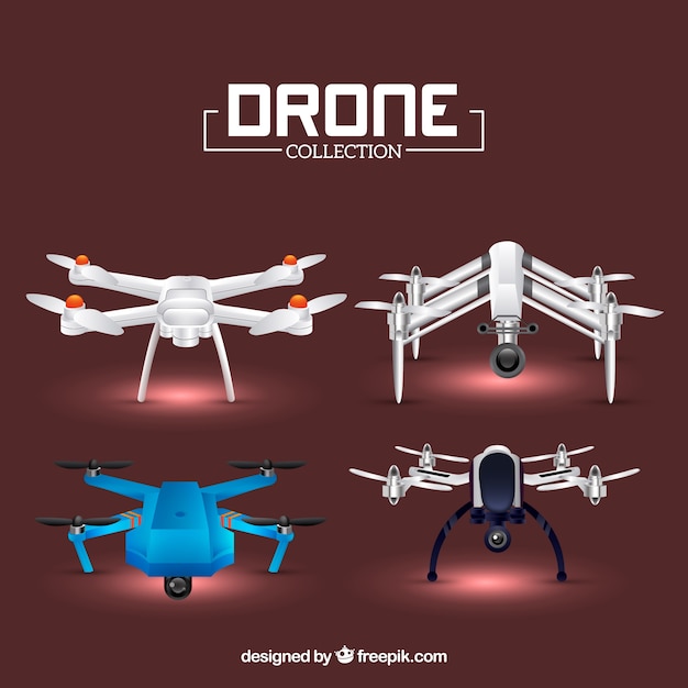 Realistic drone collection of four