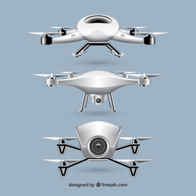 Vettore gratuito set di droni realistici di tre