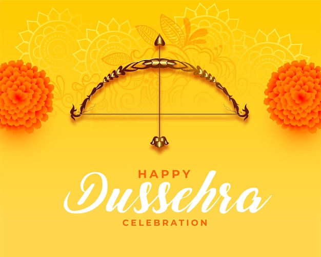 Free vector realistic dussehra card with flowers and bow arrow