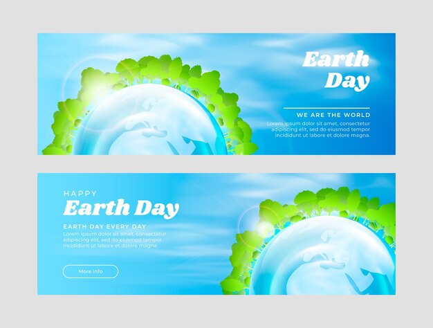 Realistic earth day horizontal banners pack