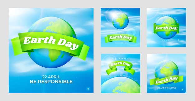 Realistic earth day instagram posts collection