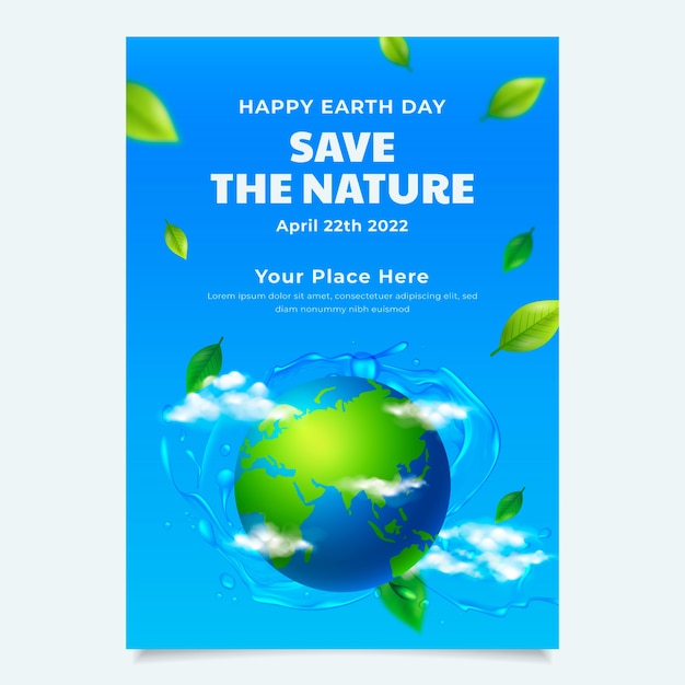 Realistic Earth Day Vertical Poster Template