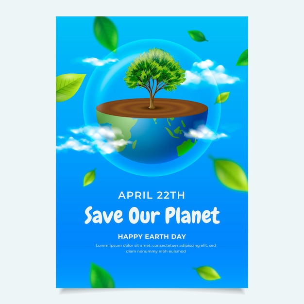 Realistic earth day vertical poster template