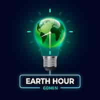 Free vector realistic earth hour illustration with planet and lightbulb