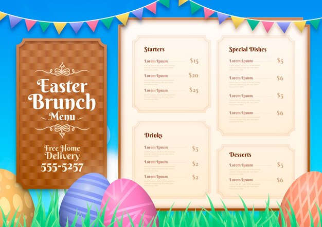 Realistic easter brunch menu template