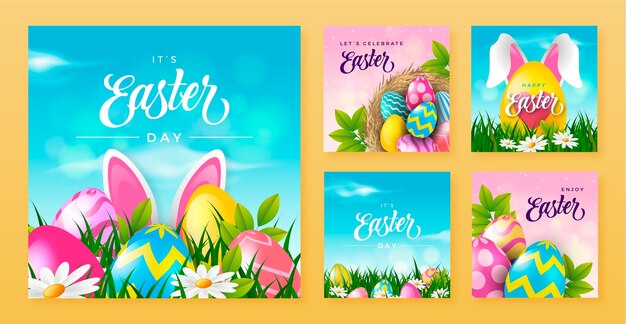 Free vector realistic easter celebration instagram posts collection