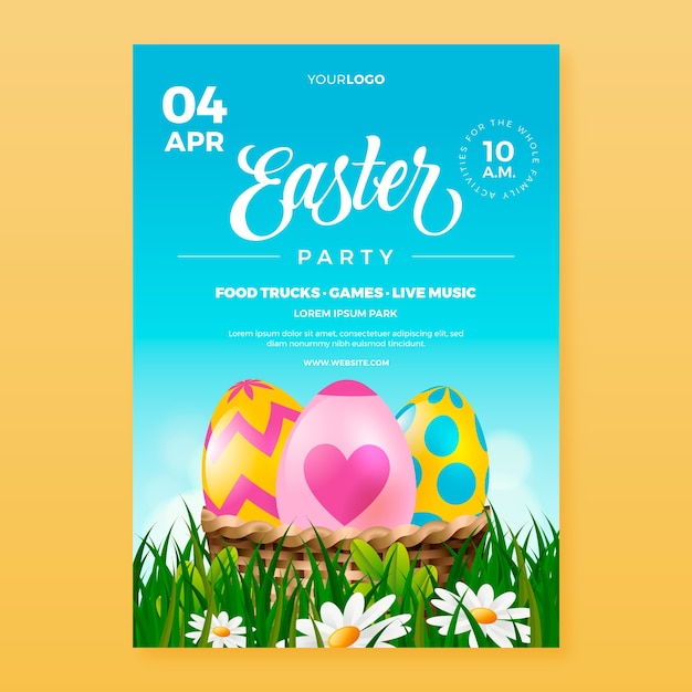 Realistic easter celebration vertical poster template