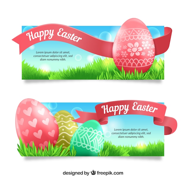 Realistic easter day banners