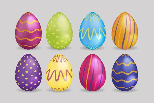 Realistic easter day eggs with curvy lines and dots