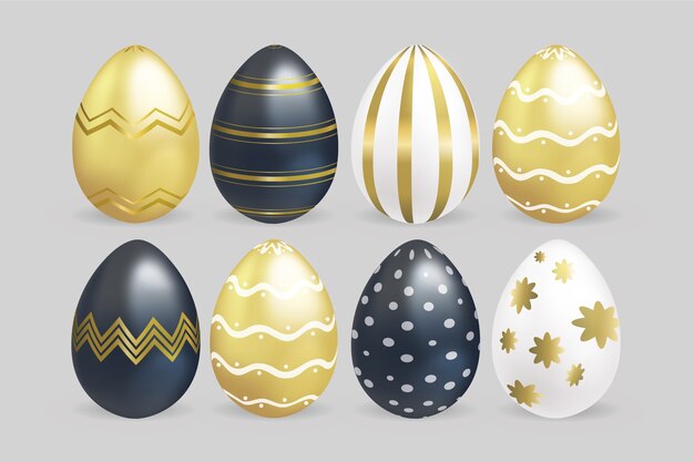 Realistic easter day eggs with golden details
