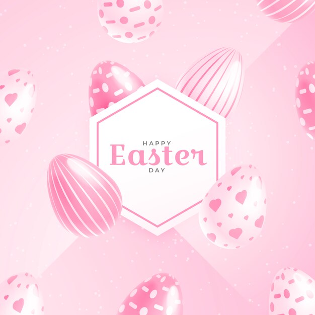 Realistic easter design with eggs pink tones